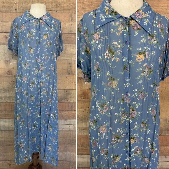 Vintage 1990’s April Cornell Sheer Rayon Floral Maxi Dress M Babydoll Romantic - Picture 1 of 13